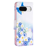 Google Pixel 8 Læder Flip Cover m. Pung - Sommerfugle & Blomster