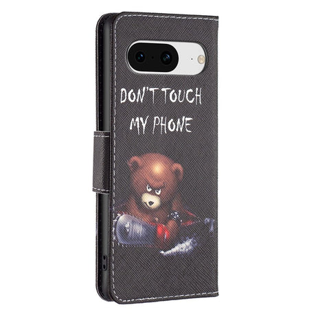 Google Pixel 8 Læder Flip Cover m. Pung - "Don't Touch My Phone Bjørn"