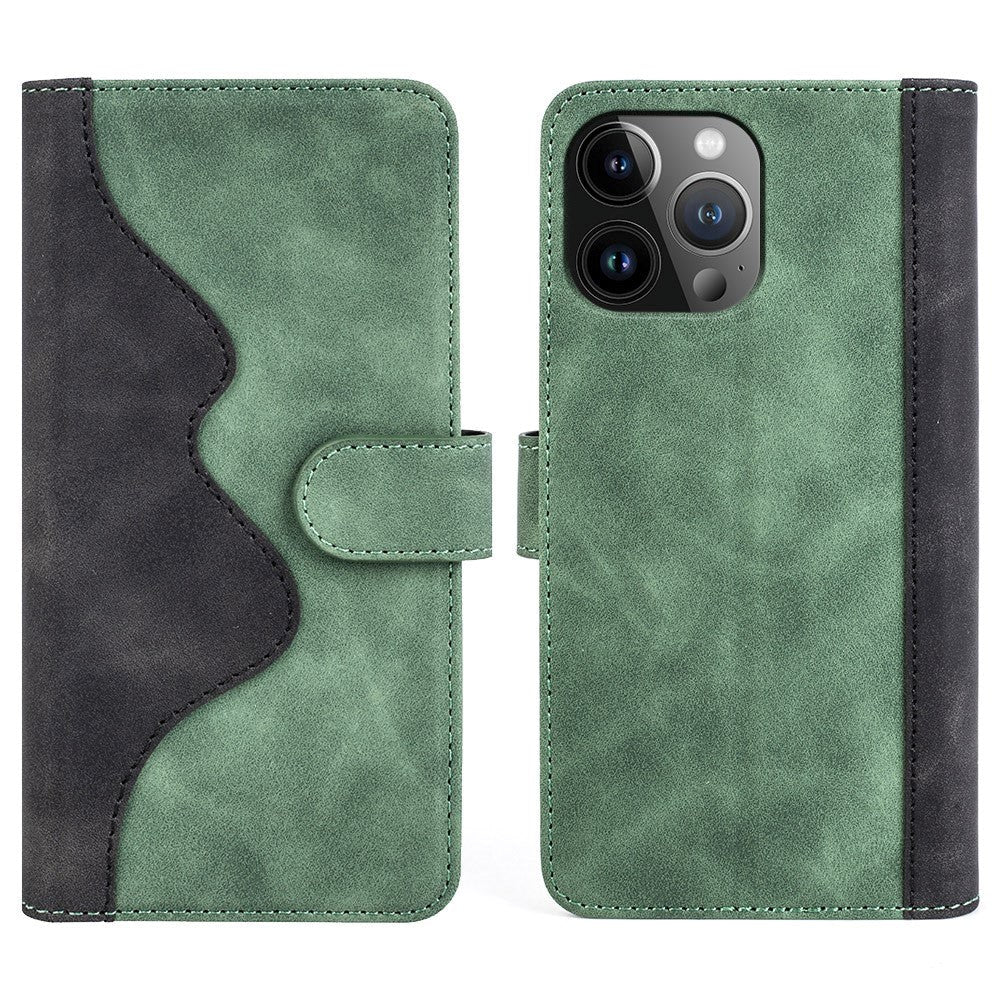 iPhone 15 Pro Max Multifarvet Flip Læder Cover m. Pung - Sort / Grøn