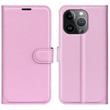 iPhone 15 Pro Max Litchi Læder Flip Cover m. Pung - Rosa