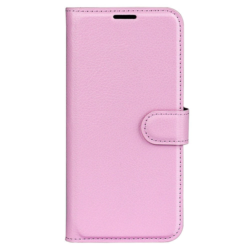 iPhone 15 Pro Max Litchi Læder Flip Cover m. Pung - Rosa