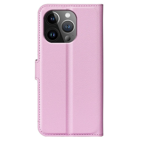 iPhone 15 Pro Max Litchi Læder Flip Cover m. Pung - Rosa