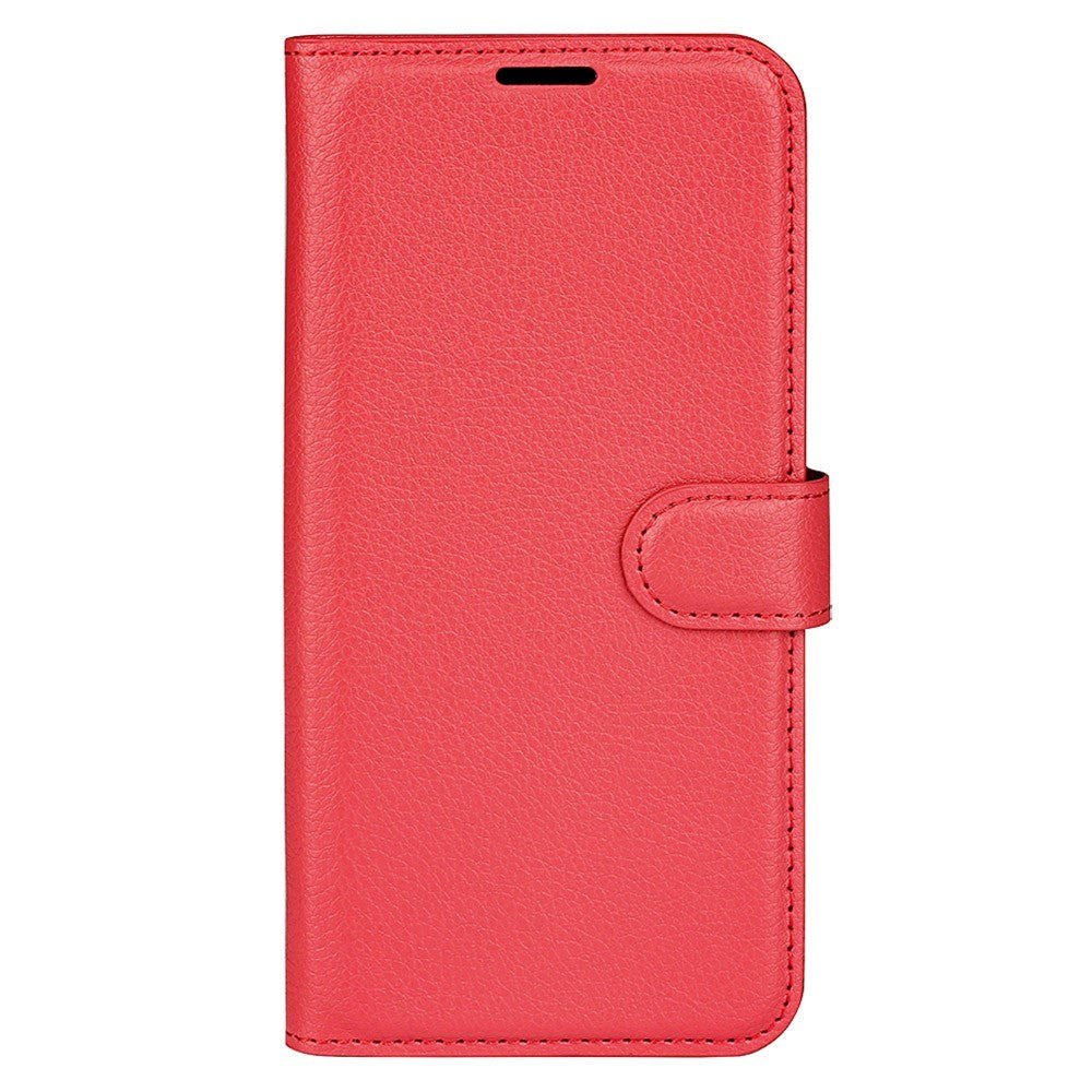 iPhone 15 Pro Max Litchi Læder Flip Cover m. Pung - Rød