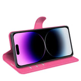 iPhone 15 Pro Max Litchi Læder Flip Cover m. Pung - Pink