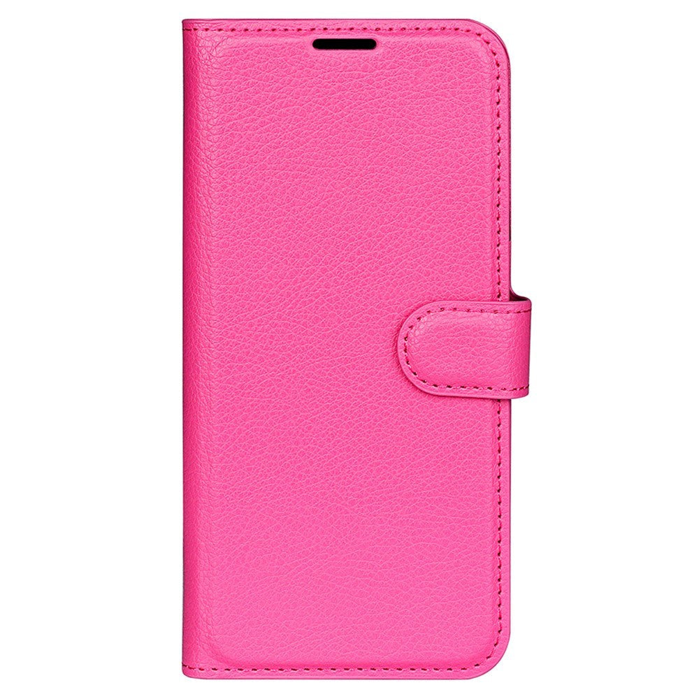 iPhone 15 Pro Max Litchi Læder Flip Cover m. Pung - Pink