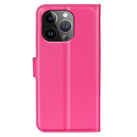 iPhone 15 Pro Max Litchi Læder Flip Cover m. Pung - Pink