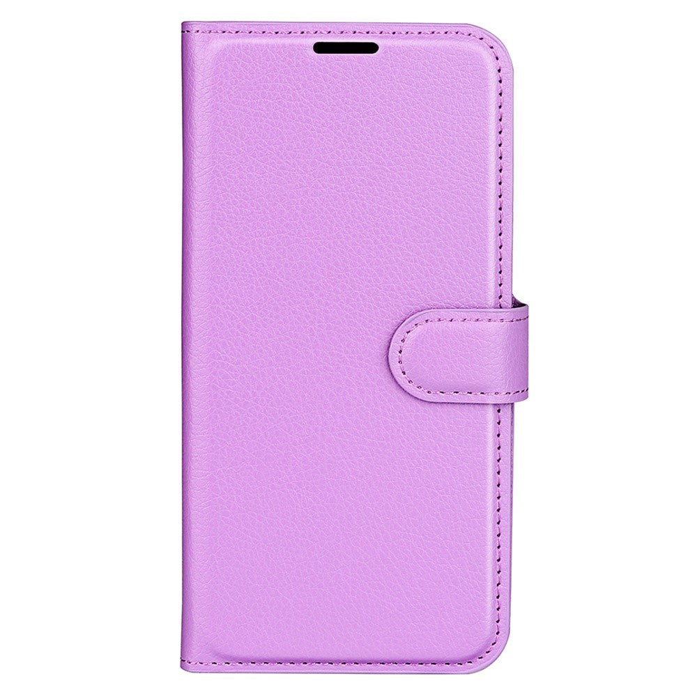 iPhone 15 Pro Max Litchi Læder Flip Cover m. Pung - Lilla