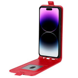 iPhone 15 Pro Max Vertikalt Læder Flip Cover m. Kortholder - Rød