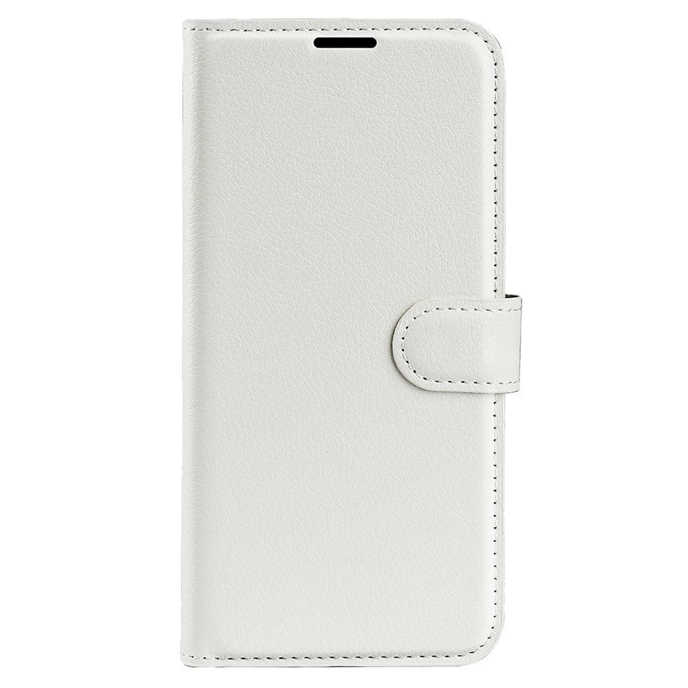 iPhone 15 Pro Litchi Læder Flip Cover m. Pung - Hvid