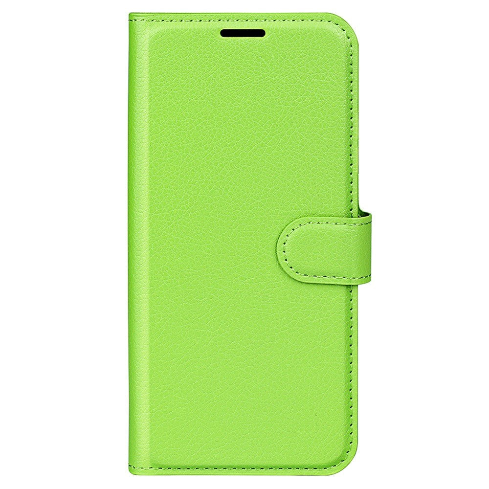 iPhone 15 Pro Litchi Læder Flip Cover m. Pung - Grøn