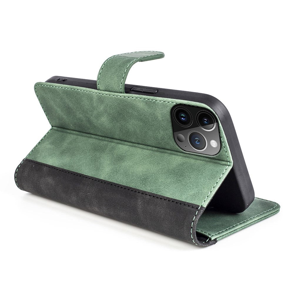 iPhone 15 Pro Multifarvet Flip Læder Cover m. Pung - Sort / Grøn