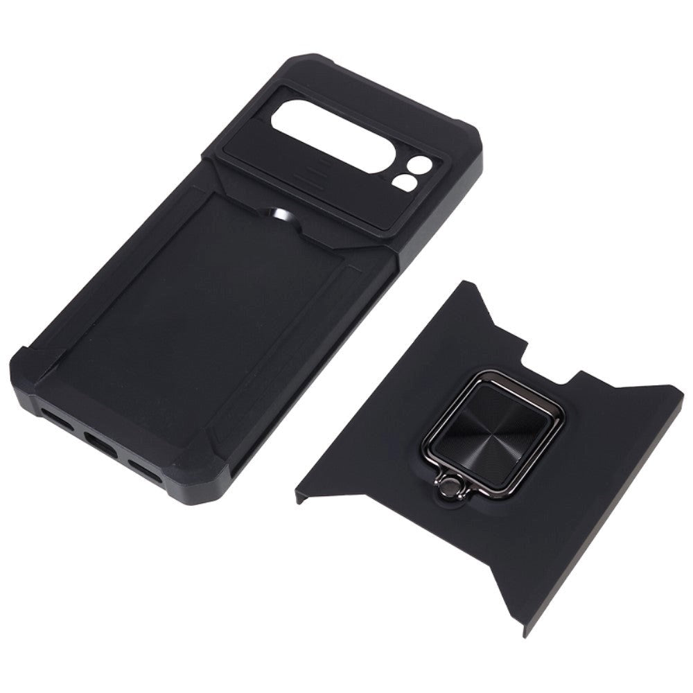 Google Pixel 8 Pro Håndværker Bagside Cover m. Magnetisk Kickstand, Kortholder & Cam Slider - Sort