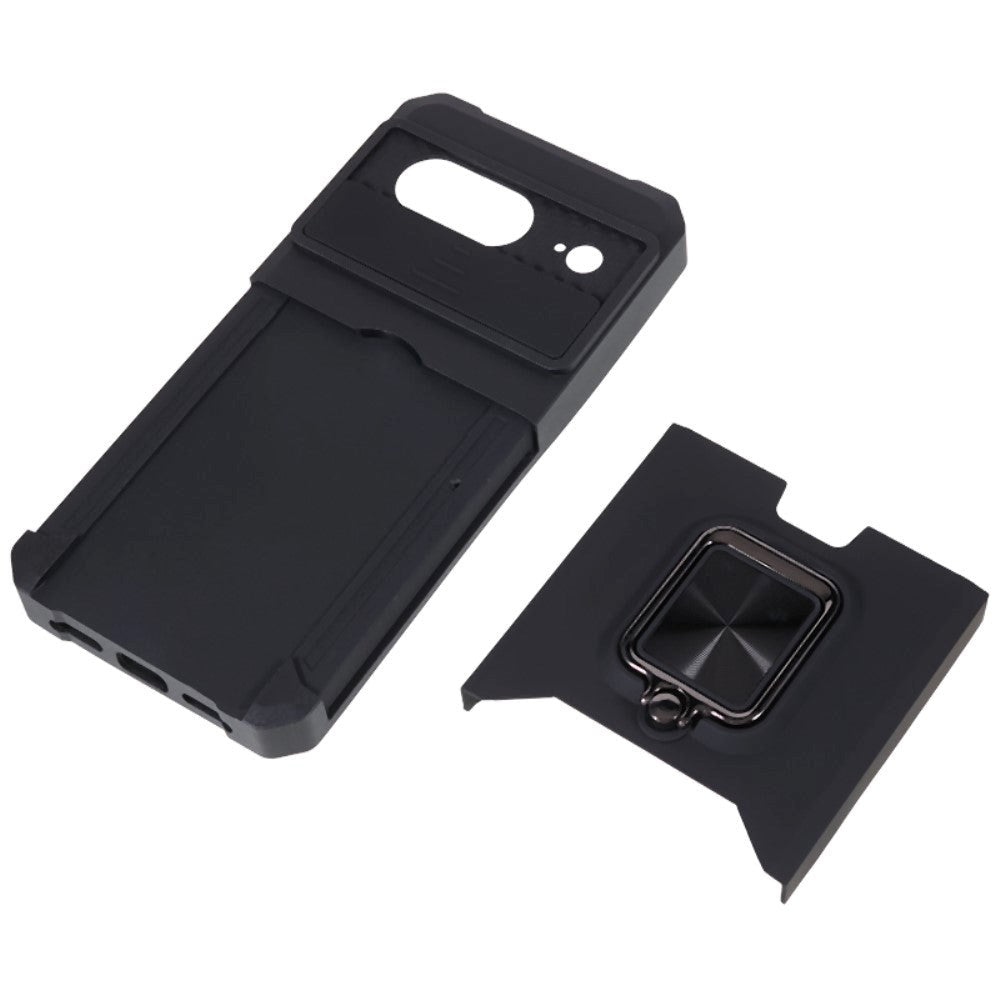 Google Pixel 8 Håndværker Bagside Cover m. Magnetisk Kickstand, Kortholder & Cam Slider - Sort