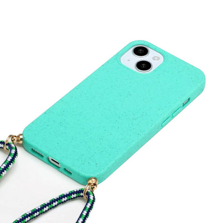 iPhone 15 Plus Fleksibelt Plastik Bagside Cover m. Snor / Strop - Turkis