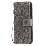 iPhone 15 Læder Flip Cover m. Pung og Strop - Mandala Blomst - Brun