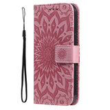 iPhone 15 Plus Læder Flip Cover m. Pung og Strop - Mandala Blomst - Lyserød