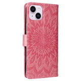 iPhone 15 Plus Læder Flip Cover m. Pung og Strop - Mandala Blomst - Lyserød