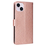 iPhone 15 Læder Flip Cover m. Pung og Strop - Mandala Blomst - Rose Gold