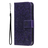 iPhone 15 Pro Max Læder Flip Cover m. Pung og Strop - Mandala Blomst - Lilla