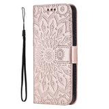 iPhone 15 Pro Læder Flip Cover m. Pung og Strop - Mandala Blomst - Rose Gold