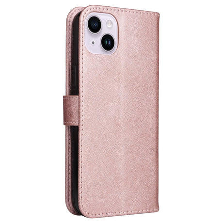 iPhone 15 Plus Læder Flip Cover m. Pung og Strop - Rose Gold