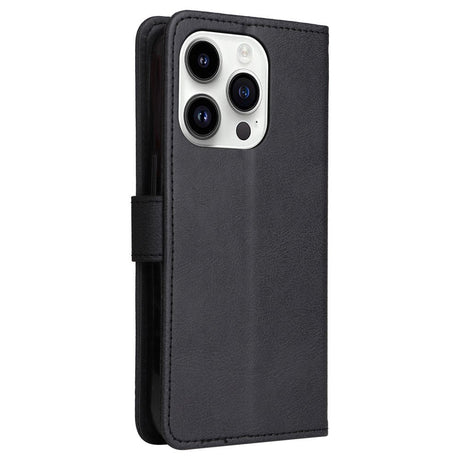 iPhone 15 Pro Læder Flip Cover m. Strop og Pung - Sort