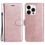 iPhone 15 Pro Læder Flip Cover m. Strop og Pung - Rose Gold