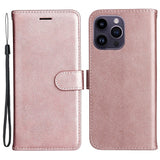 iPhone 15 Pro Max Læder Flip Cover m. Pung og Strop - Rose Gold