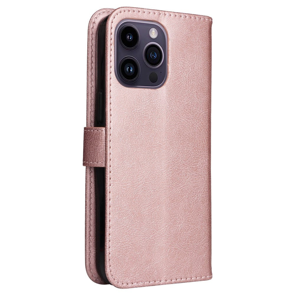 iPhone 15 Pro Max Læder Flip Cover m. Pung og Strop - Rose Gold