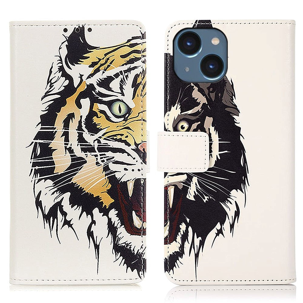 iPhone 15 Læder Flip Cover m. Pung - Tiger