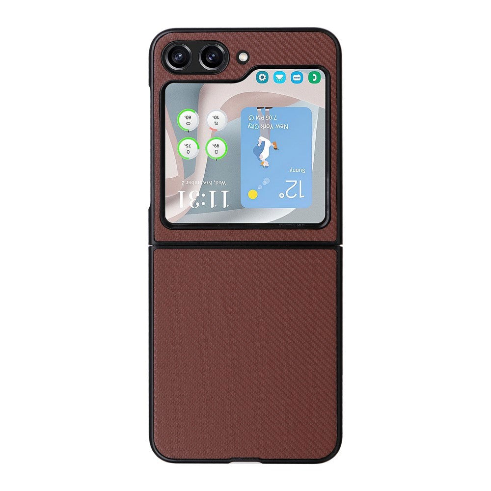 Samsung Galaxy Z Flip5 (5G) Læderbetrukket Plastik Cover - Brun Carbon