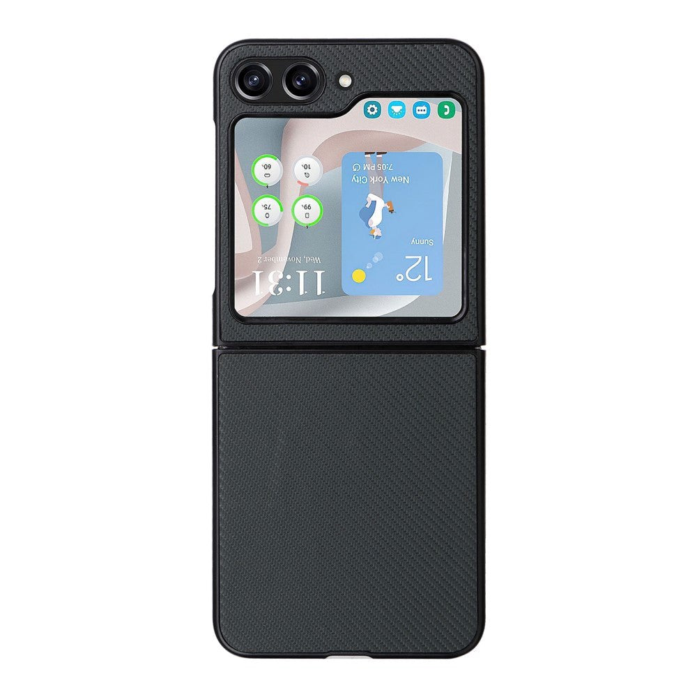 Samsung Galaxy Z Flip5 (5G) Læderbetrukket Plastik Cover - Grøn Carbon