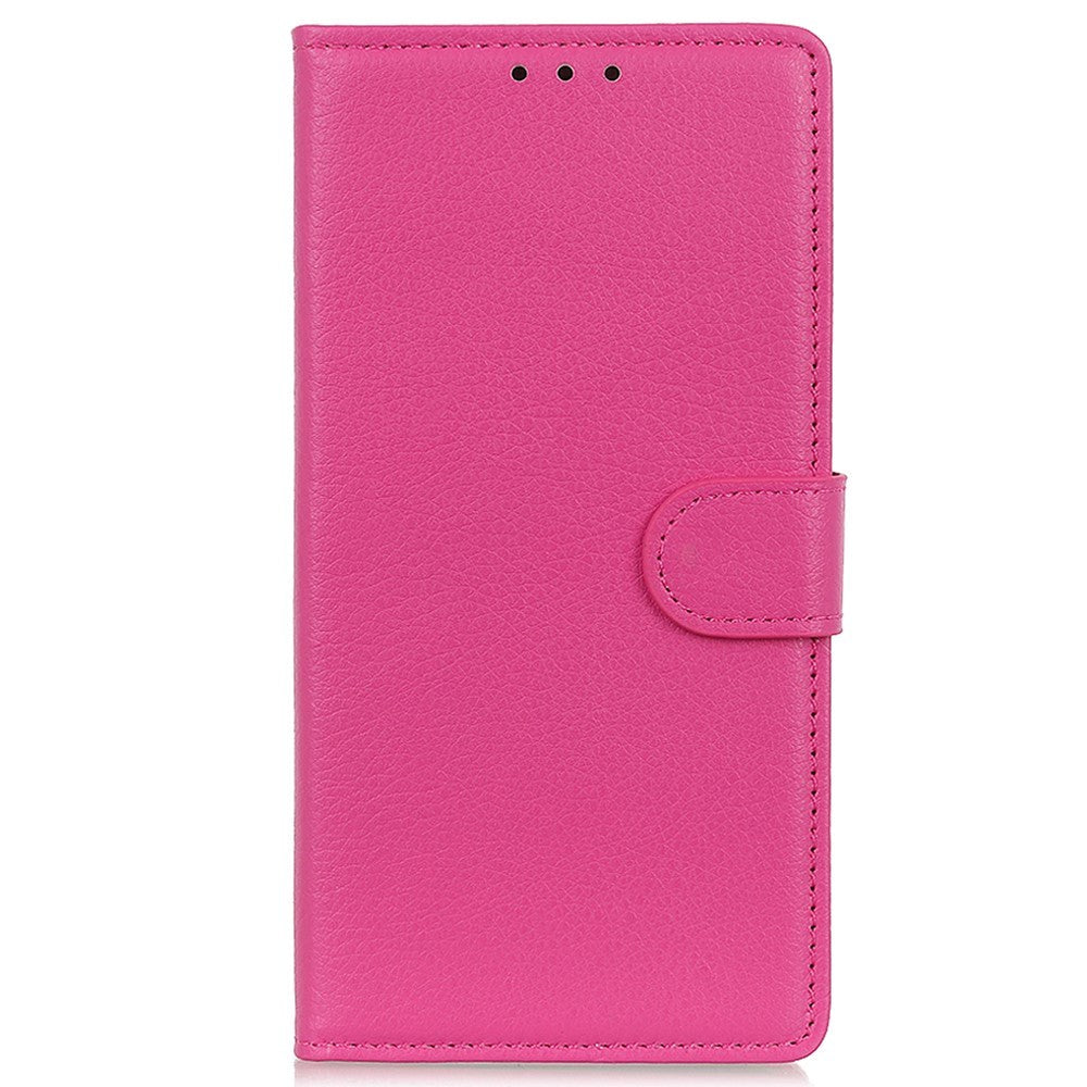 iPhone 15 Plus Litchi Læder Flip Cover m. Pung - Lyserød