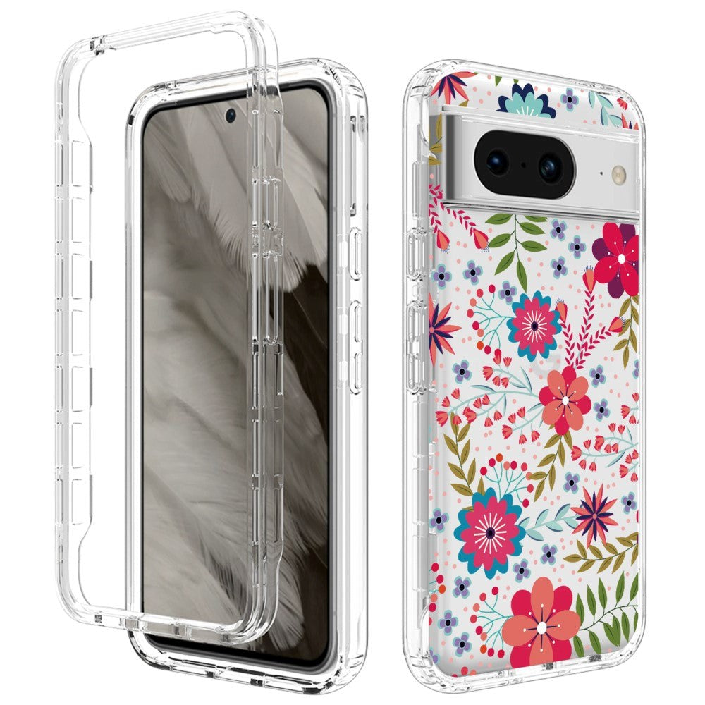 Google Pixel 8 2-i-1 Hybrid Plastik Bagside Cover - Blomster & Blade