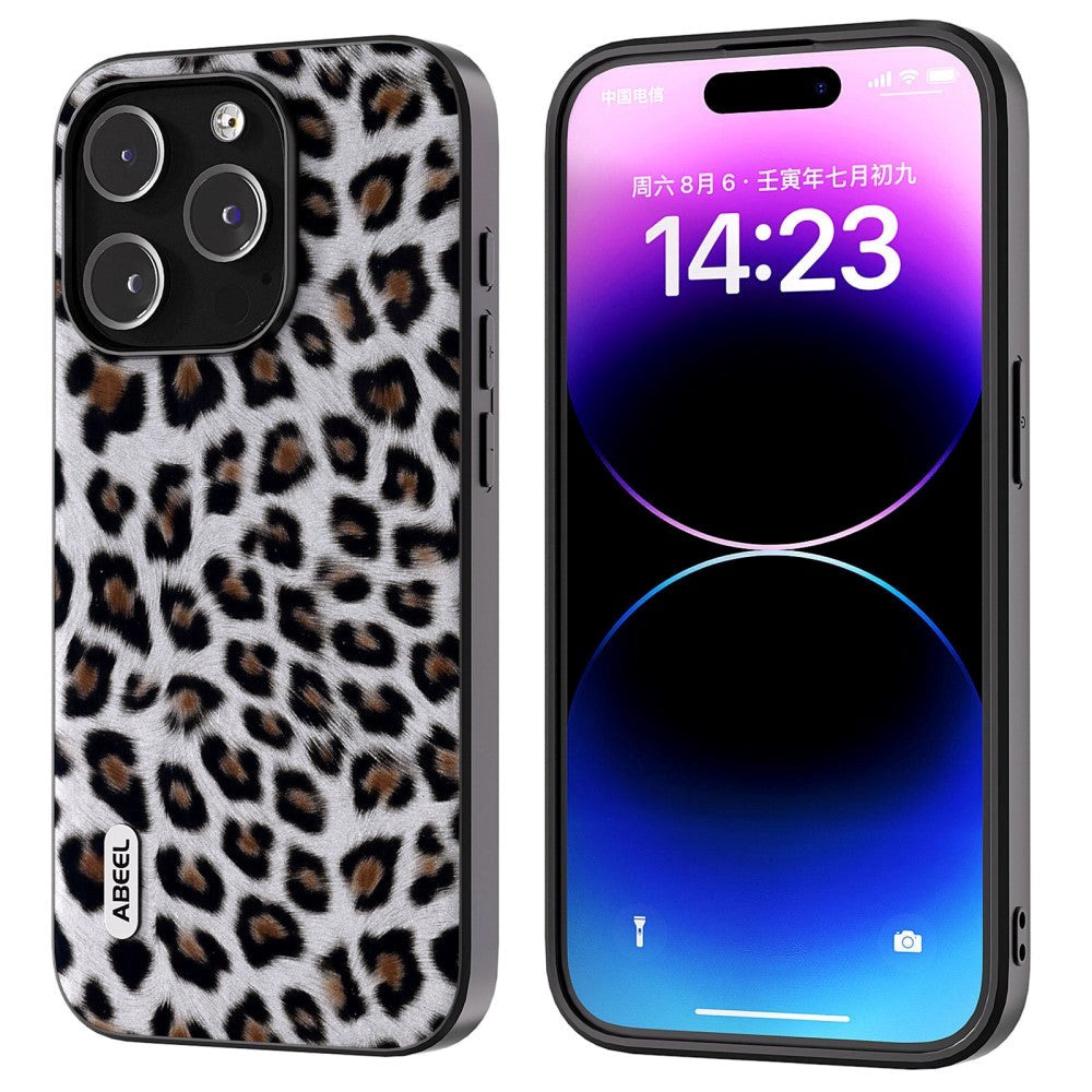 iPhone 15 Pro Max Fleksibelt Plast Bagside Cover - Leopard Mønster - Sølv