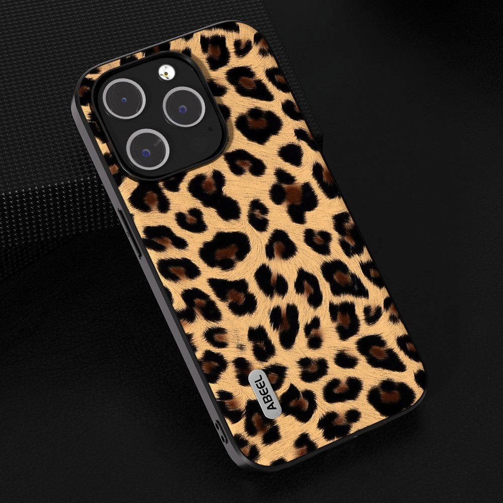 iPhone 15 Pro Max Fleksibelt Plast Bagside Cover - Leopard Mønster - Champagne Guld