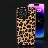 iPhone 15 Pro Max Fleksibelt Plast Bagside Cover - Leopard Mønster - Champagne Guld