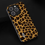 iPhone 15 Pro Max Fleksibelt Plast Bagside Cover - Leopard Mønster - Guld