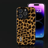 iPhone 15 Pro Max Fleksibelt Plast Bagside Cover - Leopard Mønster - Guld