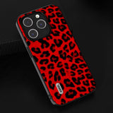 iPhone 15 Pro Fleksibelt Plast Bagside Cover - Leopard Mønster - Rød