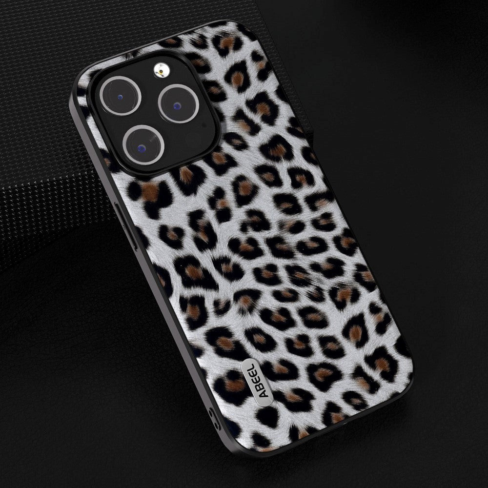 iPhone 15 Pro Fleksibelt Plast Bagside Cover - Leopard Mønster - Sølv