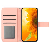 iPhone 15 Pro Læder Flip Cover m. Pung & Strop - Solsikke Indgravering - Pink