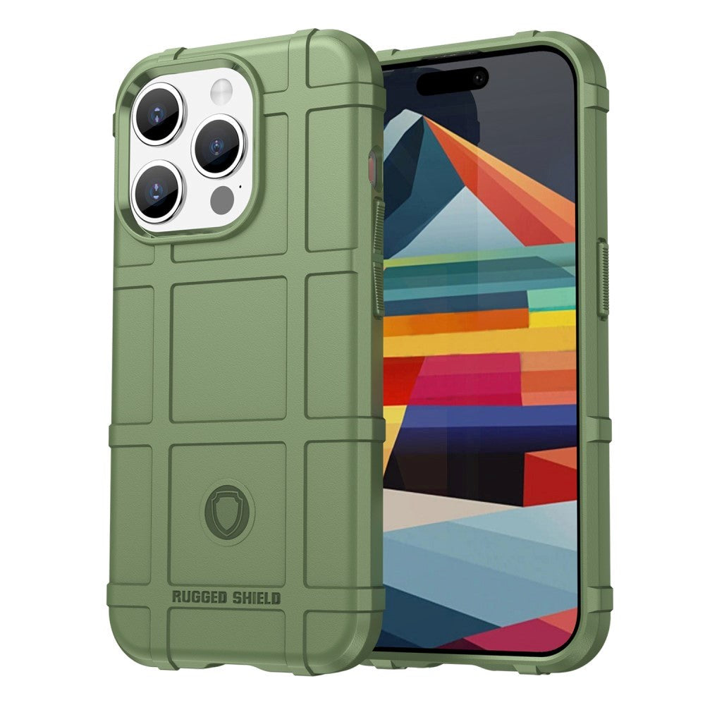 iPhone 15 Pro Rugged Shield Series Håndværker Bagside Cover - Grøn