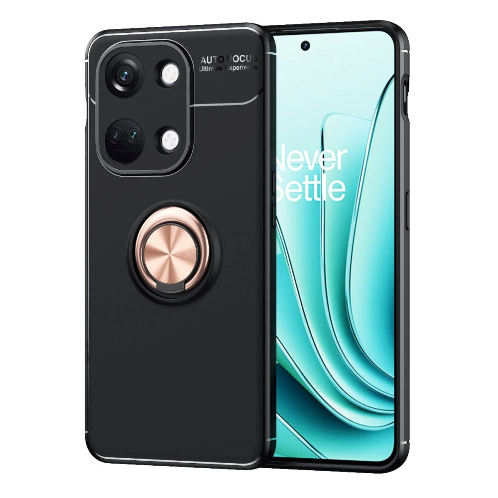 OnePlus Nord 3 (5G) Fleksibelt Bagside Cover m. Magnetisk Ring Kickstand - Sort m. Rose Gold Ring