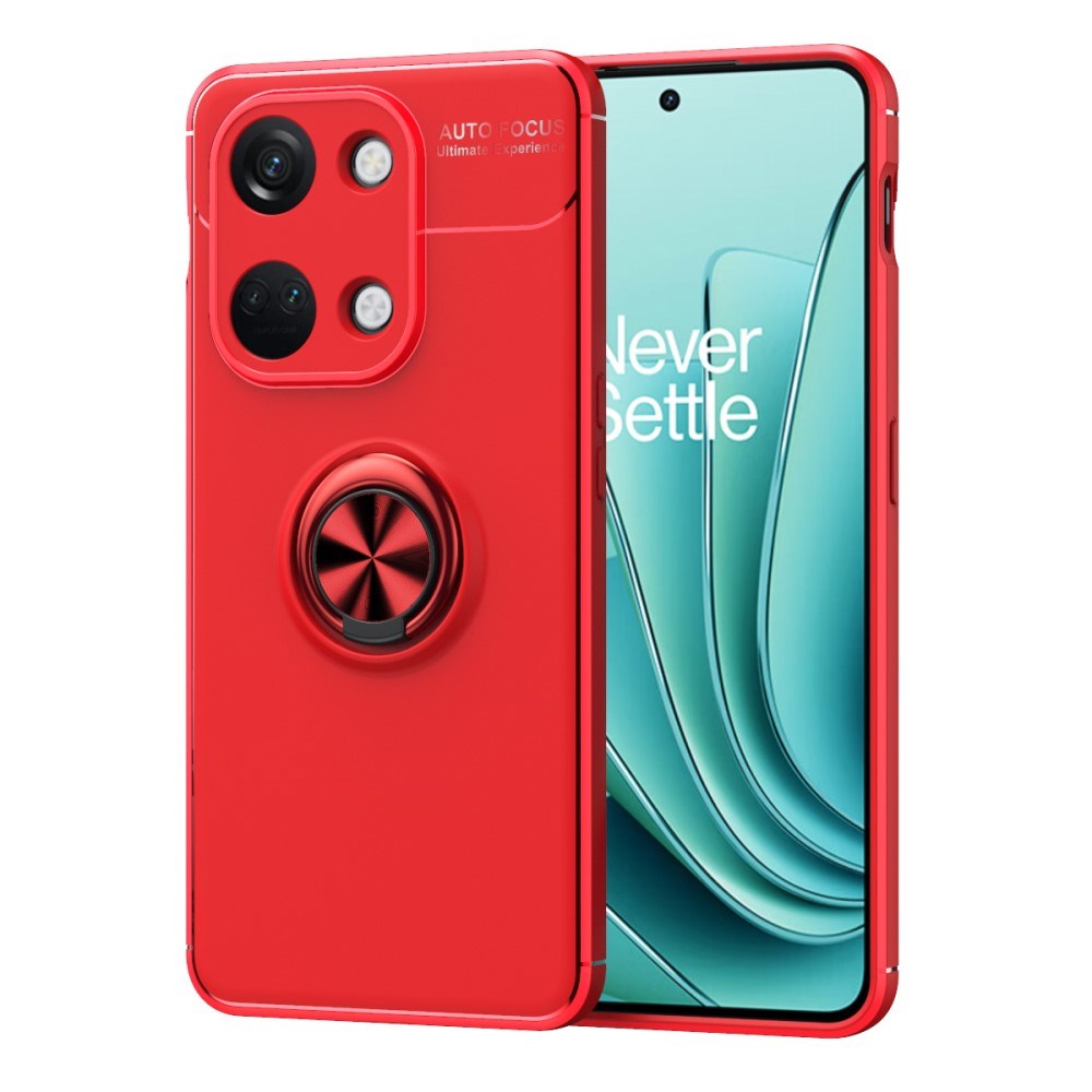 OnePlus Nord 3 (5G) Fleksibelt Bagside Cover m. Magnetisk Ring Kickstand - Rød m. Rød Ring