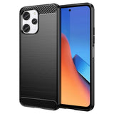 Xiaomi Redmi 12 (4G) / 12 (5G) / Poco M6 Pro (5G) Brushed Carbon Fiber Fleksibelt Plastik Bagside Cover - Sort