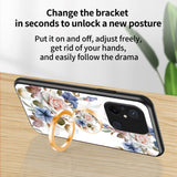 Xiaomi Redmi 12C Plastik Bagside Cover m. Glasbagside & Magnetisk Kickstand / Finger Ring - Blå m. Blomster