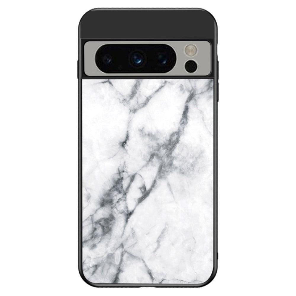 Google Pixel 8 Pro Plastik Bagside Cover m. Glasbagside - Hvid Marmor