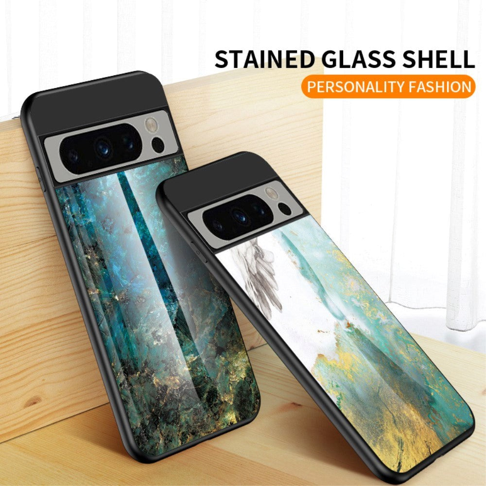 Google Pixel 8 Pro Plastik Bagside Cover m. Glasbagside - Hvid Marmor