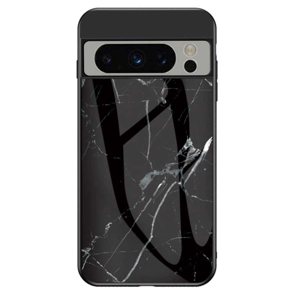 Google Pixel 8 Pro Plastik Bagside Cover m. Glasbagside - Sort Marmor